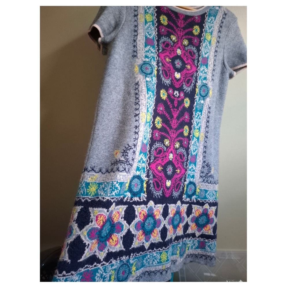 Anthropologie Boho Eclectic Indie Sweater Dress Boxy Paisley Geometric Vibrant M